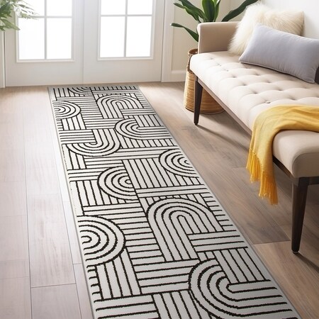 World Rug Gallery Contemporary Stripe Arch Design Runner Rug 2 ft x 7 ft Cream 3017CREAM2X7