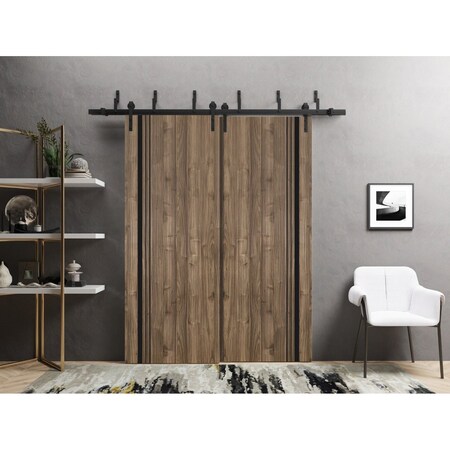 Sartodoors Slab Barn Door Panel, Planum 0011 Walnut and Aluminum Strips, Sturdy Finished Flush Modern Doors, P PLANUM0011S-WLN-1896