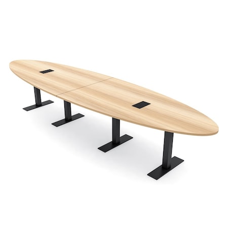 Skutchi Designs 12 Person Conference Table With Power Unit | 14' Oval Table | Harmony Series HAR-OVL-48X168-T.BK-K525-EBLK