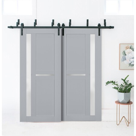 Sartodoors Sliding Closet Barn Bypass Doors with Frosted Glass Grey 36x84 (2* 18x84) Solid Core Modern Interio VEREGIO7288BBB-GRE-3684