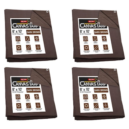 Mytee Products 8 ftx10 ft Dark Brown Canvas Tarp 12oz Water Resistant Heavy Duty Tarps, 4PK CT8-10-DBx4