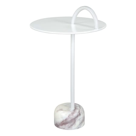 Homeroots 25" White Iron And Marble Round Pedestal End Table 556509