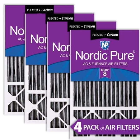 Nordic Pure 16x25x5 Plus Carbon Pleated Air Filter, High Capacity, MERV 8, 4 PK 16x25x5HPM8C-4