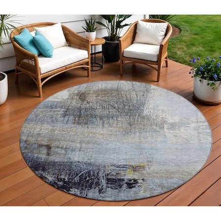 Homeroots 8' Sky Blue And Gray Round Abstract Washable Indoor Outdoor Area Rug 632031