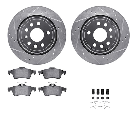 Dynamic Friction Co DFC Rotors-Drilled & Slotted-Silver w/ EURO 5000 Ceramic Brake Pads Incl Hdw 7612-65014