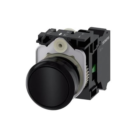 Siemens Pushbutton, 22 mm, round, plastic, black, pushbutton, flat 3SU1100-0AB10-3BA0-ZY12