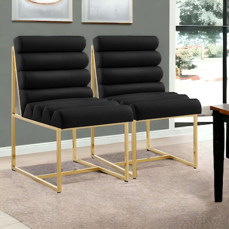 Homeroots Set of Two Tufted Black And Gold Upholstered Faux Leather Dining Side Chairs 545051