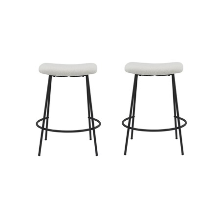 Homeroots Set of Two 26" White and Black Fabric and Metal Backless Counter Height Bar Chairs, 2PK 555020