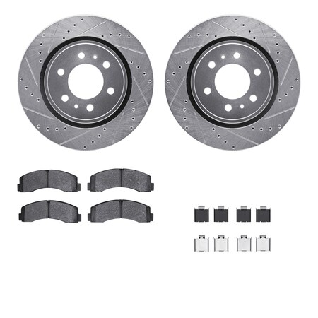 Dynamic Friction Co DFC Brake Rotor - Drilled & Slotted - Silver- Heavy Duty Brake Pad includes Hardware 7412-54090