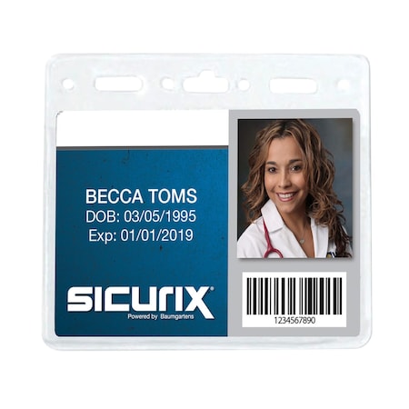 Sicurix Standard Vinyl Badge Holder, Horizontal, 4in x 3in, 50PK 67830