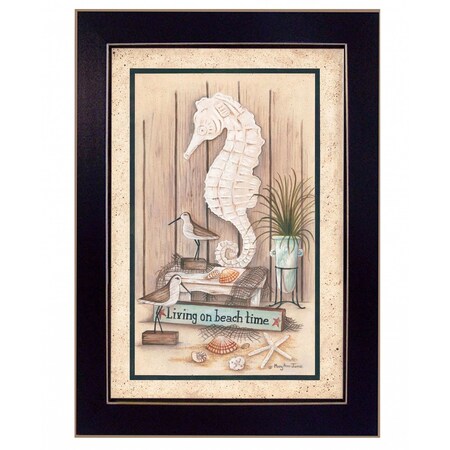 Homeroots Living on Beach Time Black Framed Print Wall Art 407445