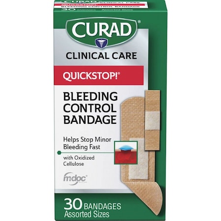 Curad QuickStop Flex Fabric Bandages, Assorted, PK30, 30PK CUR5245