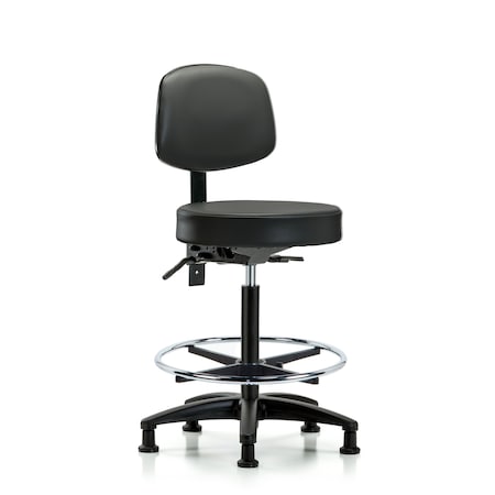 Blue Ridge Ergonomics Vinyl Stool, Back, High Bench, Foot Ring, Glides, Carbon BR-VHBST-RG-T0-CF-RG-8823