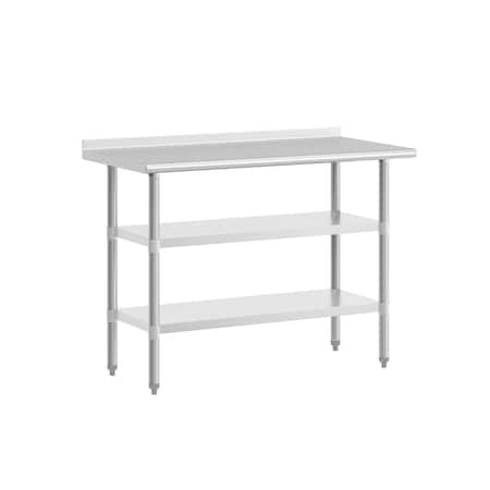 Flash Furniture 48 x 24 Stainless 2 Shelf Table with Backsplash NH-WT-GU-2448BSP-GG