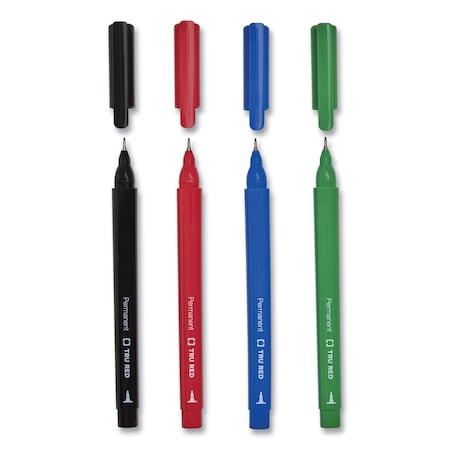 Tru Red Permanent Marker, Pen-Style, Extra-Fine Needle Tip, Assorted Colors, 5PK TR54528
