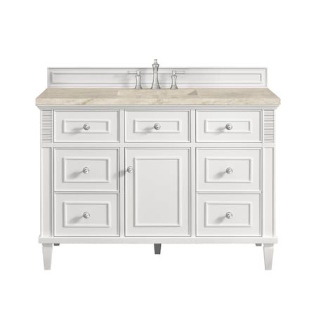 James Martin Vanities Lorelai 48" Single Vanity, Bright White, w/ 3 CM Tajnar Eclos Top 424-V48-BW-3TJR