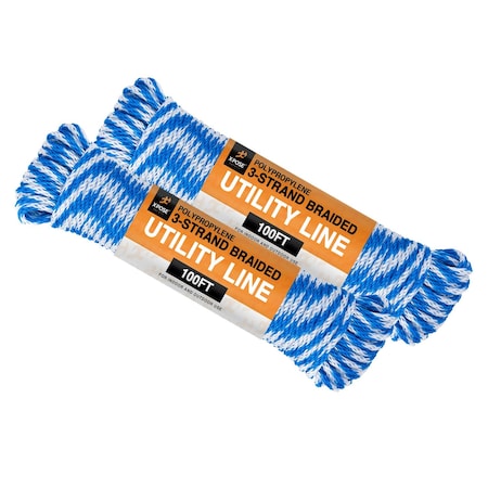 Xpose Safety Blue and White Braided Poly Rope 100ft, 2PK BPR-100-2-X-S