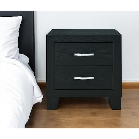 Homeroots 22" Black Solid and Manufactured Wood Two Drawer Nightstand 564656