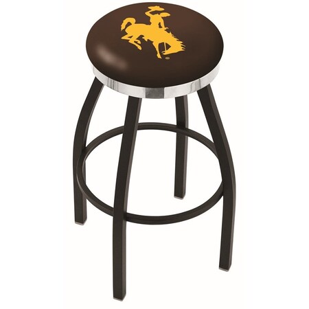 Holland Bar Stool Co 36" Blk Wrinkle Wyoming Swivel Bar Stool, Chrome Ring L8B2C36Wymng