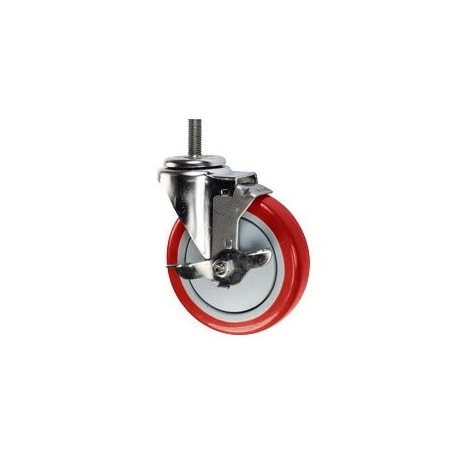 Service Caster 5 Inch SS Red Polyurethane Wheel Swivel 1/2 Inch Threaded Stem Caster with Brake SCC-SSTS20S514-PPUB-RED-TLB-121315