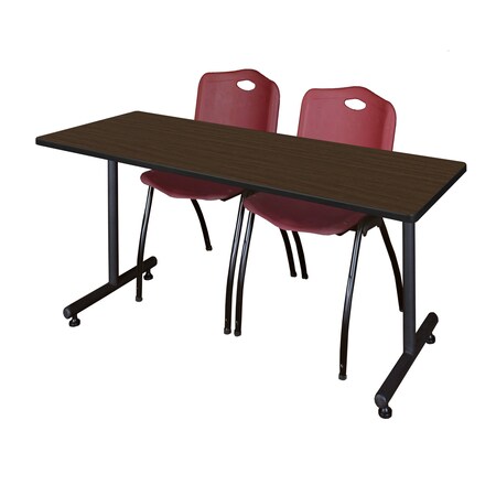 Regency Kobe T-Base Training Seminar Table W/ 2 M Stack Chairs, 72 in W, 24 in L, Neo Walnut MKTRCT7224NW47BY