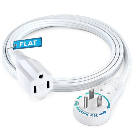 Maximm 3ft 360 degrees Flat Plug Extension Cord, Slim Under Carpet Design, UL, White ADW-360-31F03-16W0