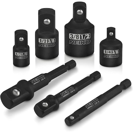 Neiko Impact Extension and Socket-Adapter Set, 0.25 in Hex-Shank Drill Extension Set, 7-Piece Kit 00298A