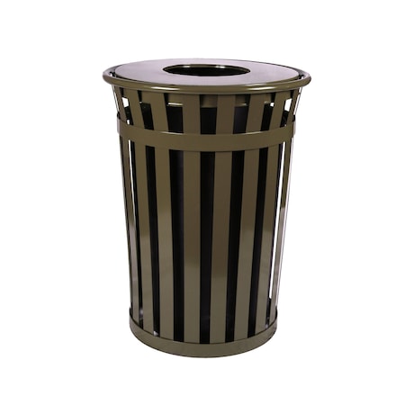 Witt Industries Brown Outdoor, Slatted Metal Waste Receptacle with Flat Top, Brown M3601-FT-BN