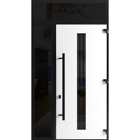 Vdomdoors Front Exterior Prehung Steel Door Ronex1055 Teak 96 Sidelight and Transom Window Sidelite Entry RONEX1055EXD-OAK-W36+14xH96+16-LH-I