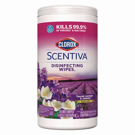 Clorox Scentiva Bleach Free Cleaning Wipes, 7.75 x 7, Tuscan Lavender and Jasmine, 75 Wipes 60040