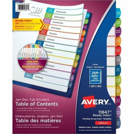 Avery Dennison Avery, CUSTOMIZABLE TOC READY INDEX MULTICOLOR DIVIDERS, JAN-DEC, LETTER 11847