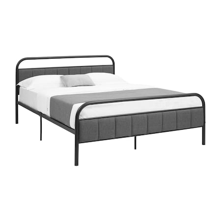 Monarch Specialties Bed, Queen Size, Upholstered, Platform Bed, Frame Only, Grey Linen-Look, Black Metal, Contemporary I 6075Q