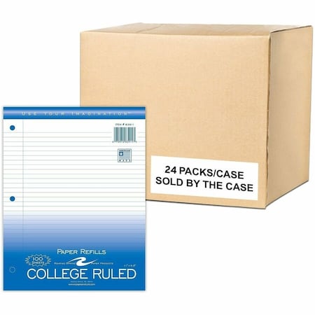 Roaring Spring Case of Loose Leaf Paper, 100 sht/pk, 8"x11", College Ruled Filler Paper w/Margin, 3-hole Punched 83911cs