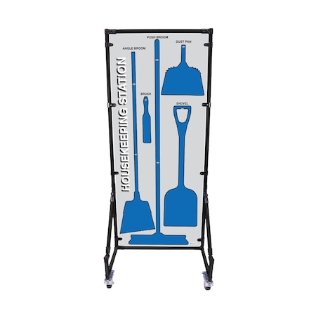 5S Supplies Housekeeping Shadow Board Broom Station V17, Gray / Blue, BO + Stand HSB-V17-GRAY/BLUE-BO-STAND