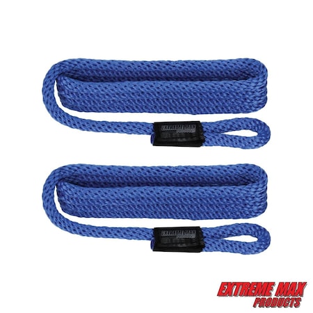 Extreme Max 3006.2159 BoatTector Solid Braid MFP Fender Line Value 2-Pack - 3/8" x 5', Royal Blue 3006.2159