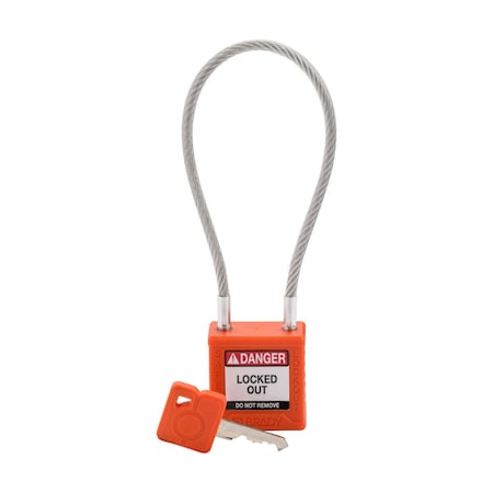 Brady Velocity 8in Compact Cable Lockout Padlocks Nylon 4in Shackle Clearance KD OR CPPL-ORG-200CB-KD