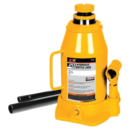 Perform Tool Jack Bottle Jack; Hydraulic; 20 Ton Capacity; 91/2 To 173/4 In Lift Height; Yellow W1633