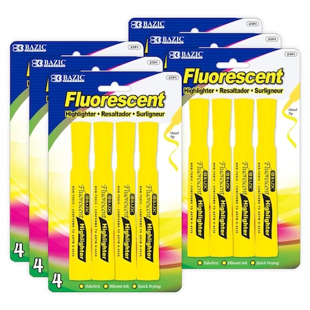Bazic Products Desk Style Fluorescent Highlighters, Yellow, 24PK 2351