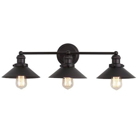 Jonathan Y July 26.5" 3-Light Industrial Farmhouse Metal Vanity Light, Oil Rubbed Bronze JYL7428A