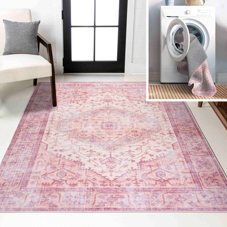 Jonathan Y Alacati Ogee Medallion Machine-Washable Red/Orange/Cream 4 ft. x 6 ft. Area Rug WSH103A-4