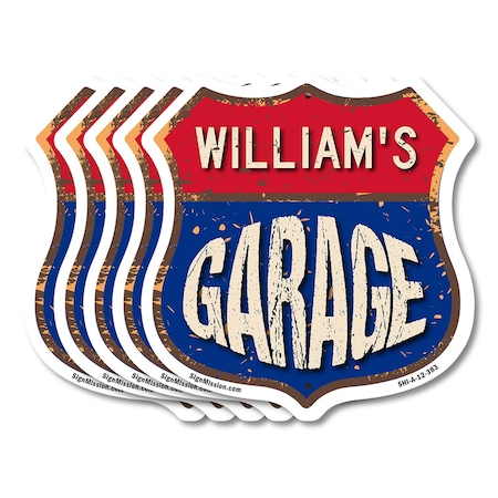 Signmission William's Garage, 12 inch X 12 inch, Aluminum Metal Sign, 5PK SHI-A-5Pack-12-383-WILLIAM