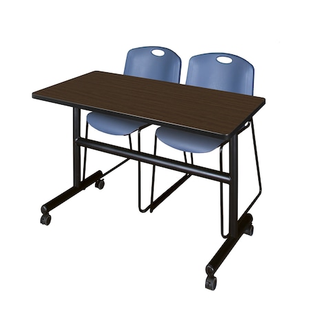 Regency Kobe Flip-Top Training Nesting Table W/ 2 Zeng Stack Chairs, 48 in W, 30 in L, Neo Walnut MKFT4830NW44BE