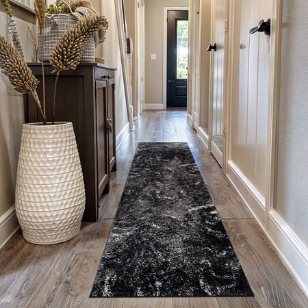 World Rug Gallery Abstract Marble Shag Runner Rug 2 ft 3 in x 12 ft Anthracite WR125ANTHRACITE2X12