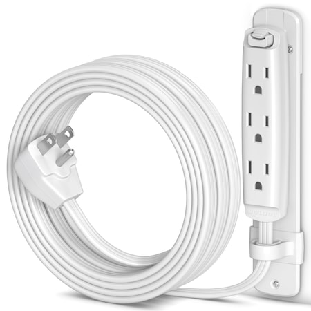 Maximm 10ft 16AWG Flat Multi 3-Outlet Extension Cord w/ Bracket, UL, White ADW-90-C3F10-16W0-WM