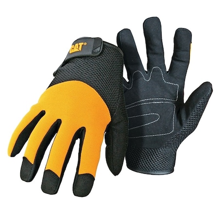 Cat Utility Gloves, M, Wrist Strap Cuff, Synthetic Leather, Black/Yellow CAT012215M