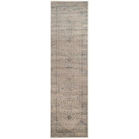 Flowers First 2 ft. 2 in. x 8 ft. Vintage Power Loomed Runner Rug, Stone & Blue FL1868201