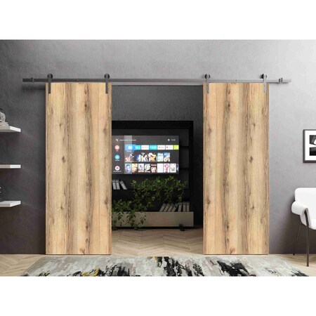 Sartodoors Sliding Double Barn Doors with Hardware, Planum 0010 Oak, Silver 13FT Rail Hangers Sturdy Set, Mode PLANUM0010DB-S-DUB-36