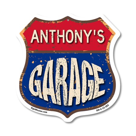 Signmission Anthony's Garage, 12 Inch X 12 Inch, Aluminum Metal Sign SHI-A-12-383-ANTHONY