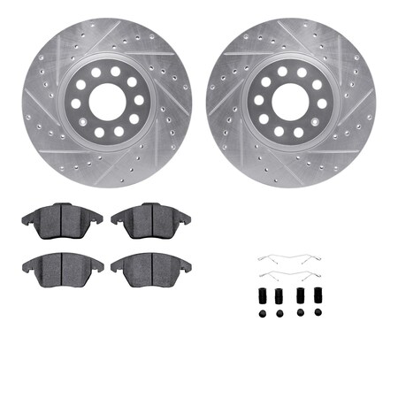 Dynamic Friction Co DFC Rotors-Drilled & Slotted-Silver w/ EURO 5000 Ceramic Brake Pads Incl Hdw 7612-74054