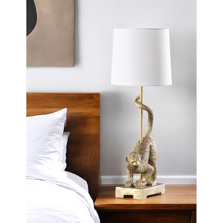 Homeroots 24" Gold Monkey Table Lamp With White Drum Shade 524262